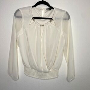 Thalia Sodi Sheer Long Sleeve Ivory Top Womens Small Classic Dressy Date Night